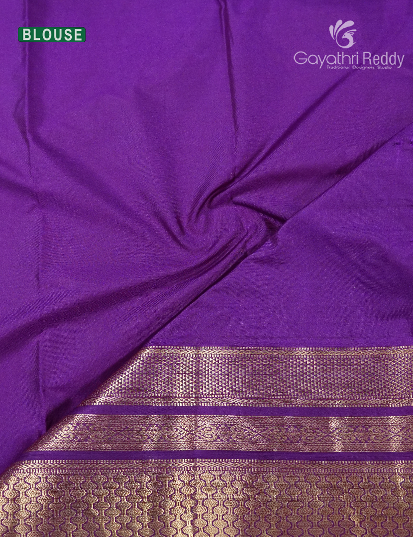 Semi Kanchipuram Silk Saree in Yellow and Purple