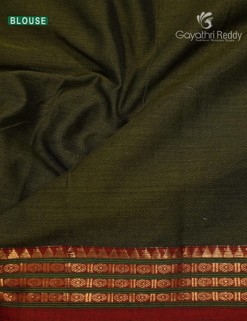 Pure Narayanpet Cotton Saree in Deep Olive Green