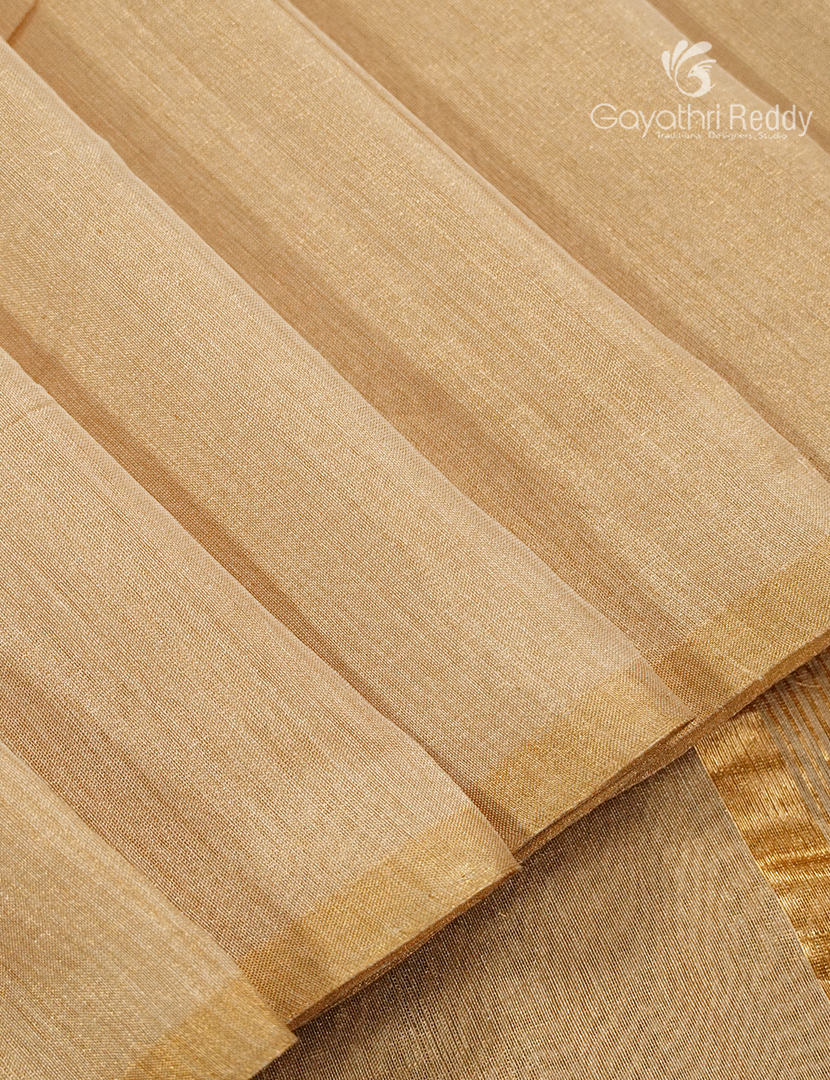 Pure Chanderi Sico Saree in Golden Cream
