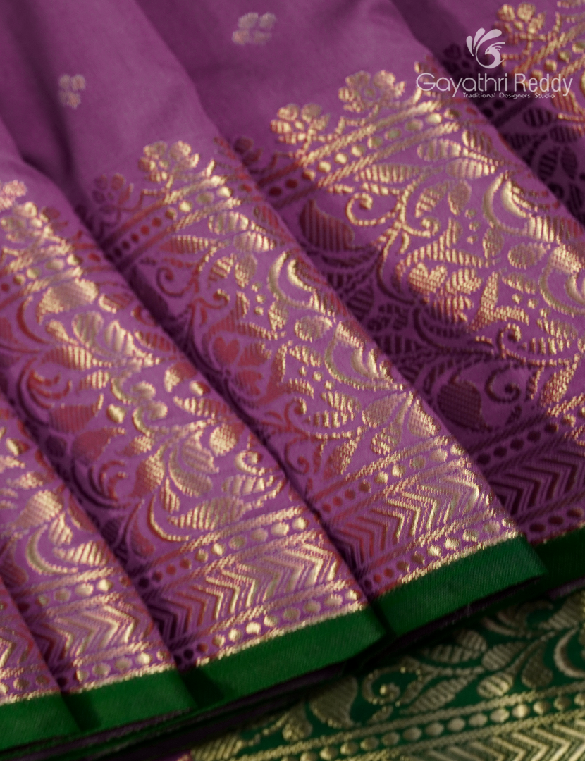 Semi Banaras Katan Silk Saree in Lilac and Parrot Green