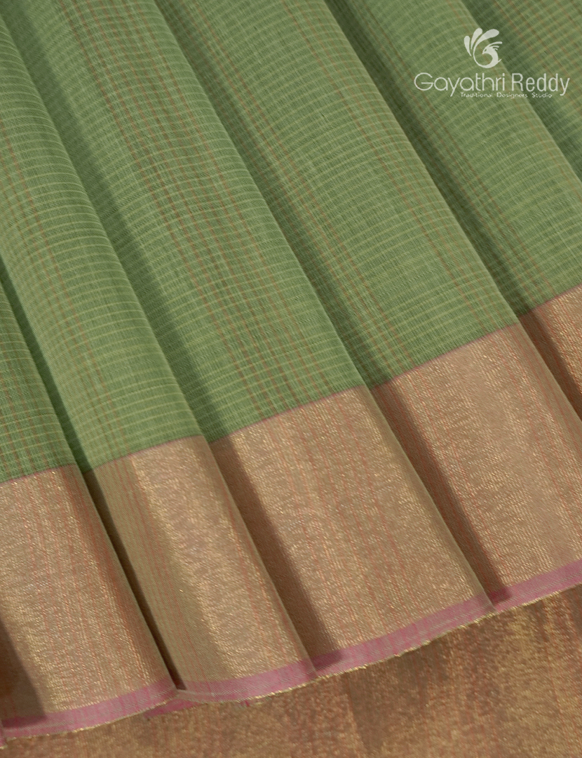 Semi Ikat Sico Saree in Pista Green