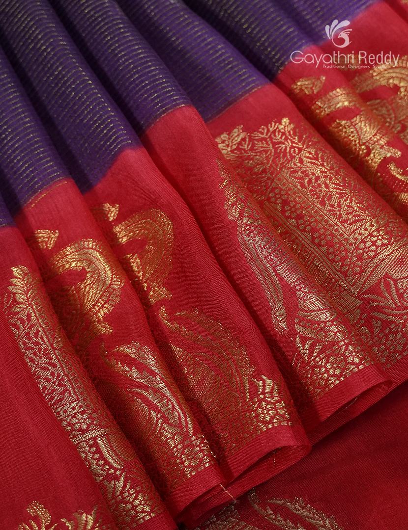Semi Mysore Crepe Saree in Deep violet and Red