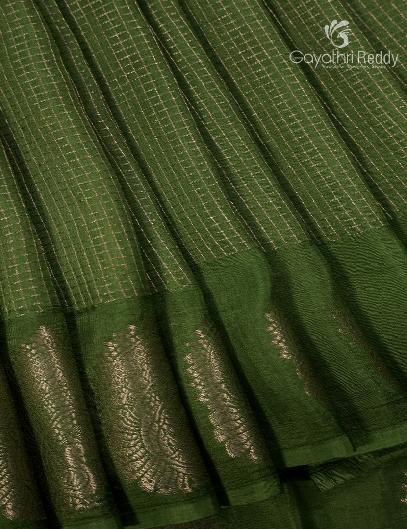Semi Mysore Crepe Saree in Mehendi Green