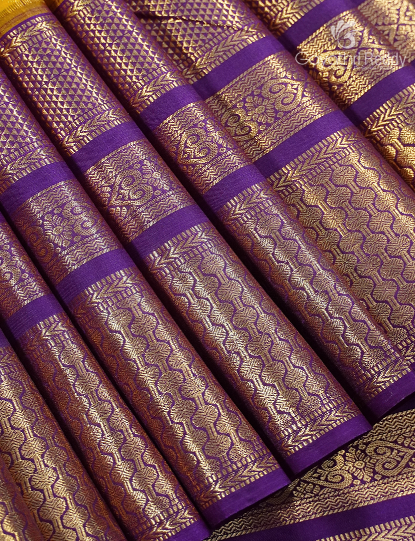 Semi Kanchipuram Silk Saree in Yellow and Purple