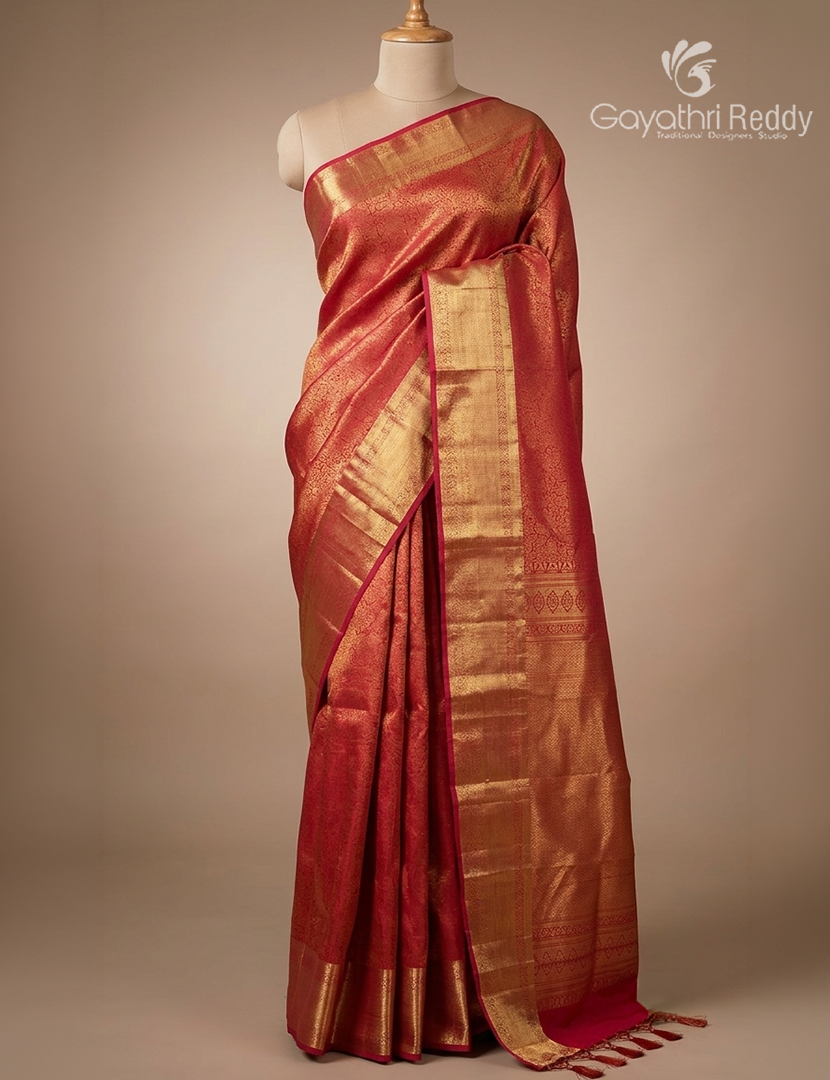 Semi Kanchipuram Silk Saree in Rani Pink