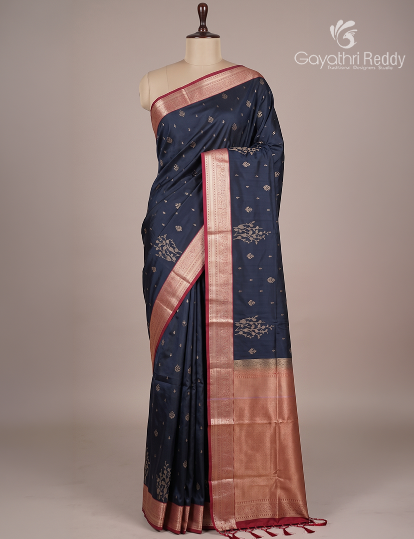Soft Silk Saree in Black and maroon