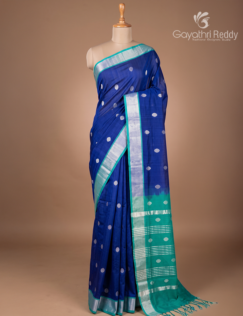 Pure Arani Sico Saree in Deep Violet and Sea Green