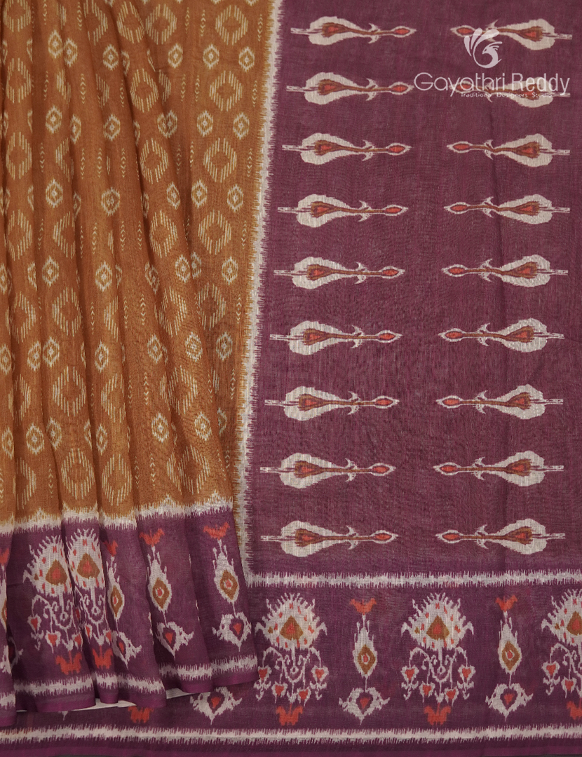 Linen Cotton Saree in Mustard