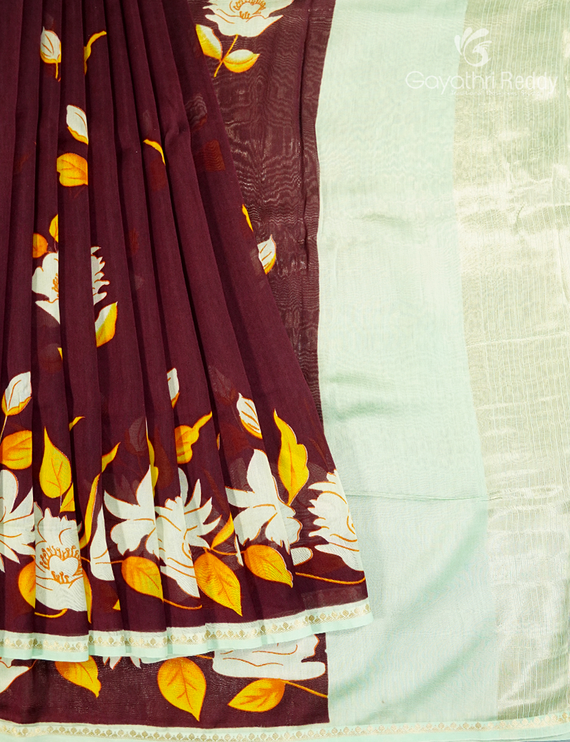 Pure Maheshwari Silk Saree in Brown and Pastel Sea Blue