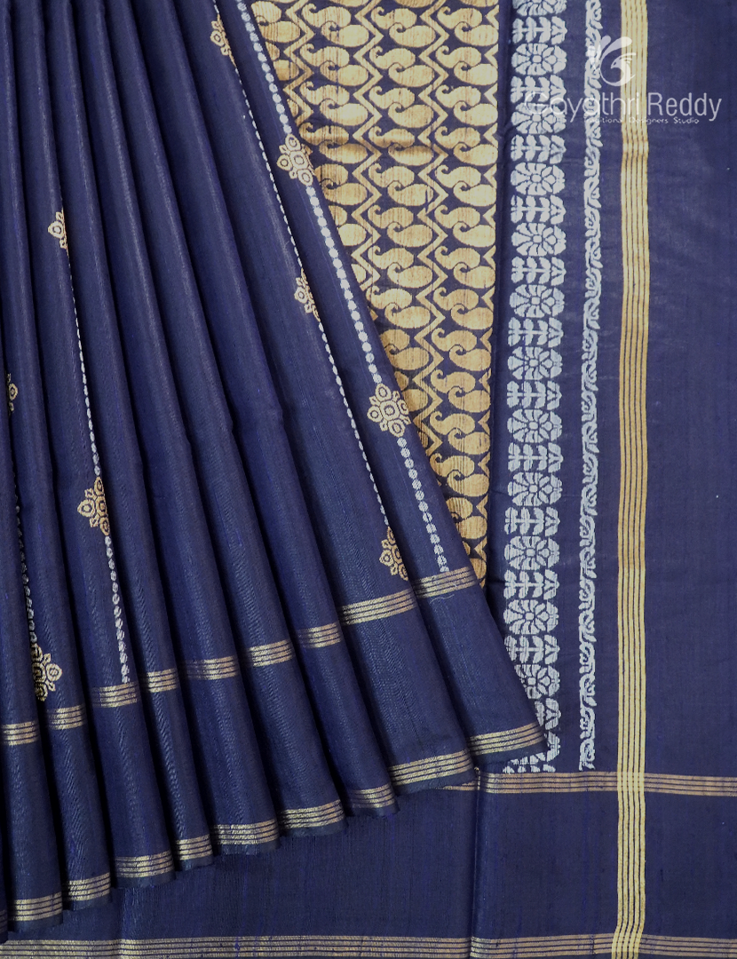 Pure Khadi Pattu Saree in Navy Blue