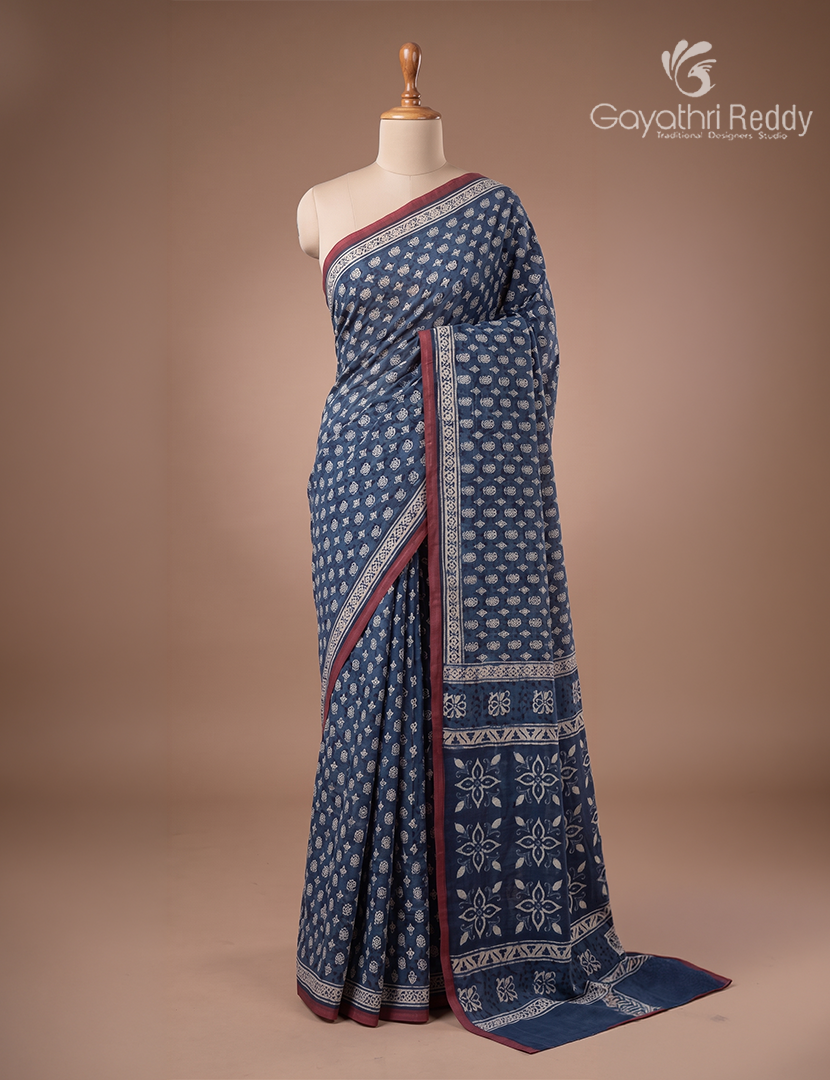 Vidharbha Cotton Saree in Indigo Blue