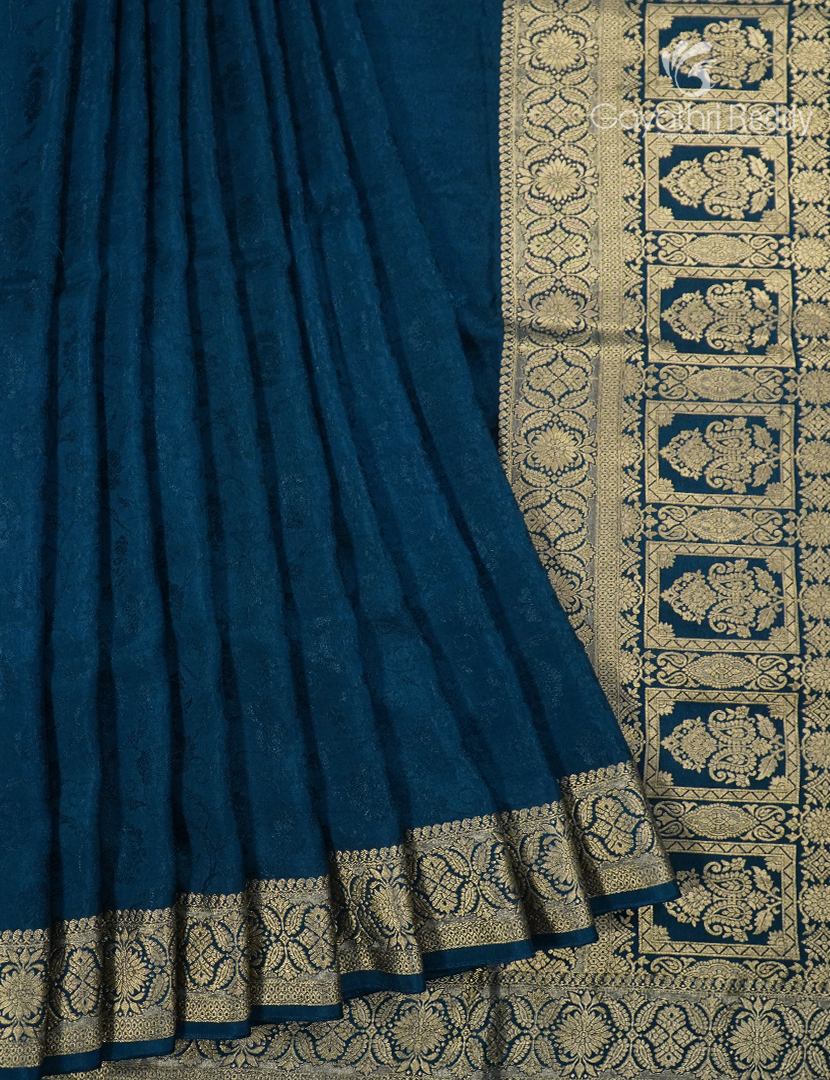 Semi Mysore Crepe Saree in Deep Peacock Blue
