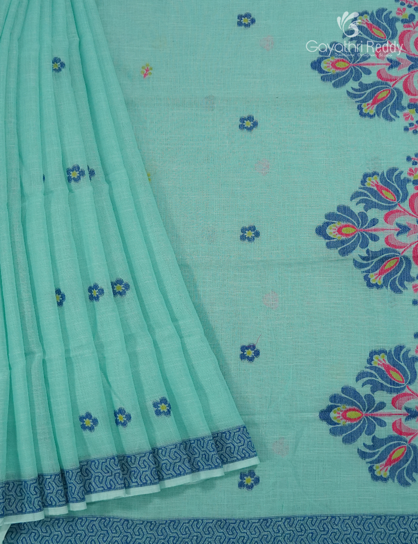 Pure Linen Saree in Sea Foam Green