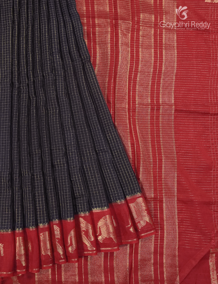 Semi Mysore Crepe Saree in Black and Red