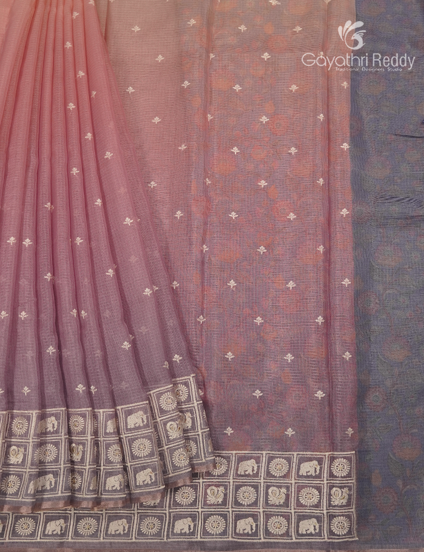 Silk Kota Saree in Onion Pink and Grey