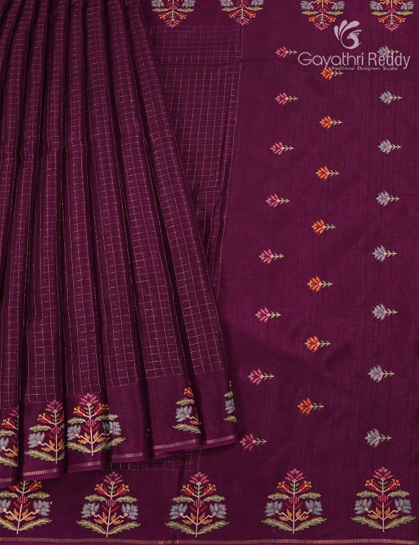 Semi Tussar Fancy Saree in Burgundy