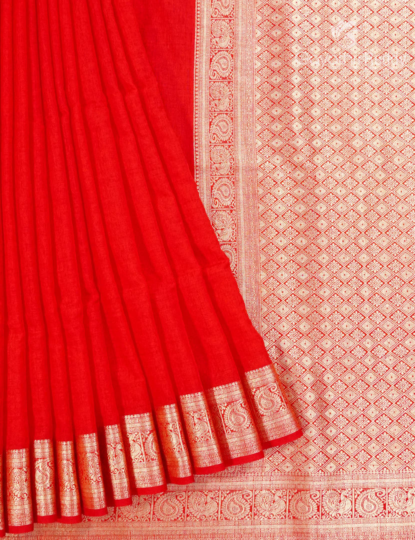 Semi Tussar Saree in Red