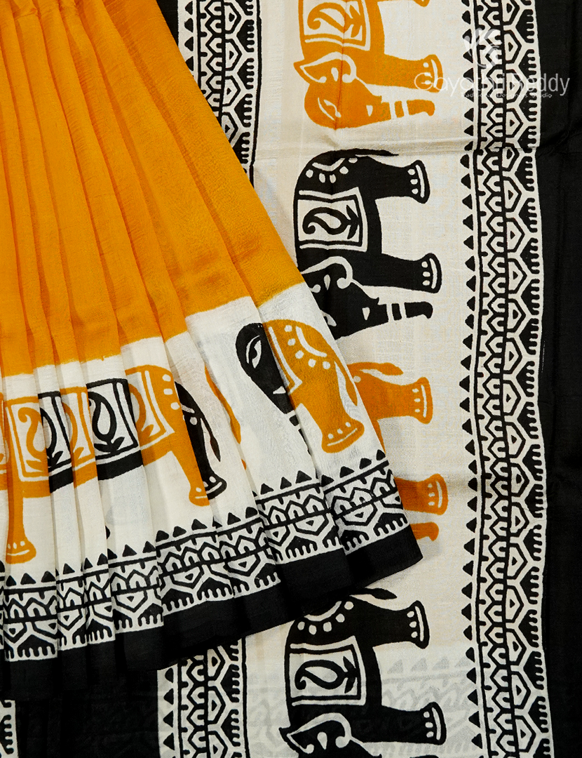 Pure Silk Saree in Turmeric and Black