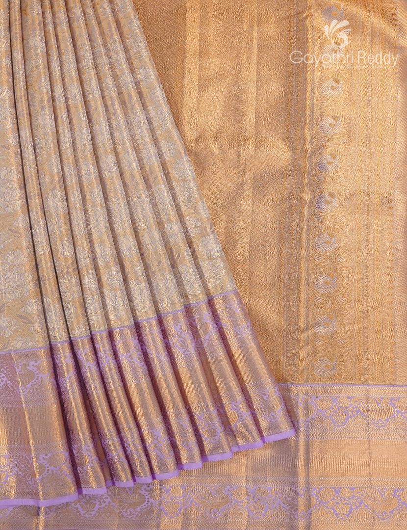 Pure Kanchipuram Silk Bridal Saree in Cream and Lavender