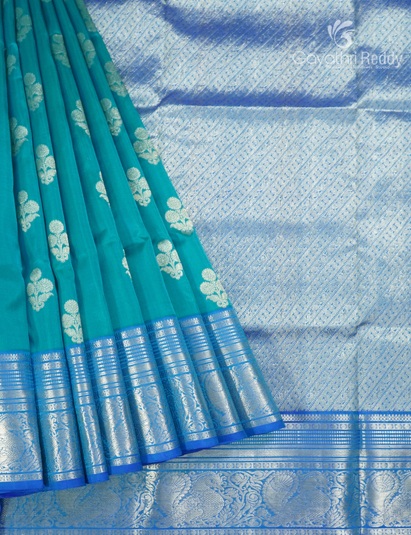 Pure Venkatagiri Silk Saree in Peacock Green and Blue