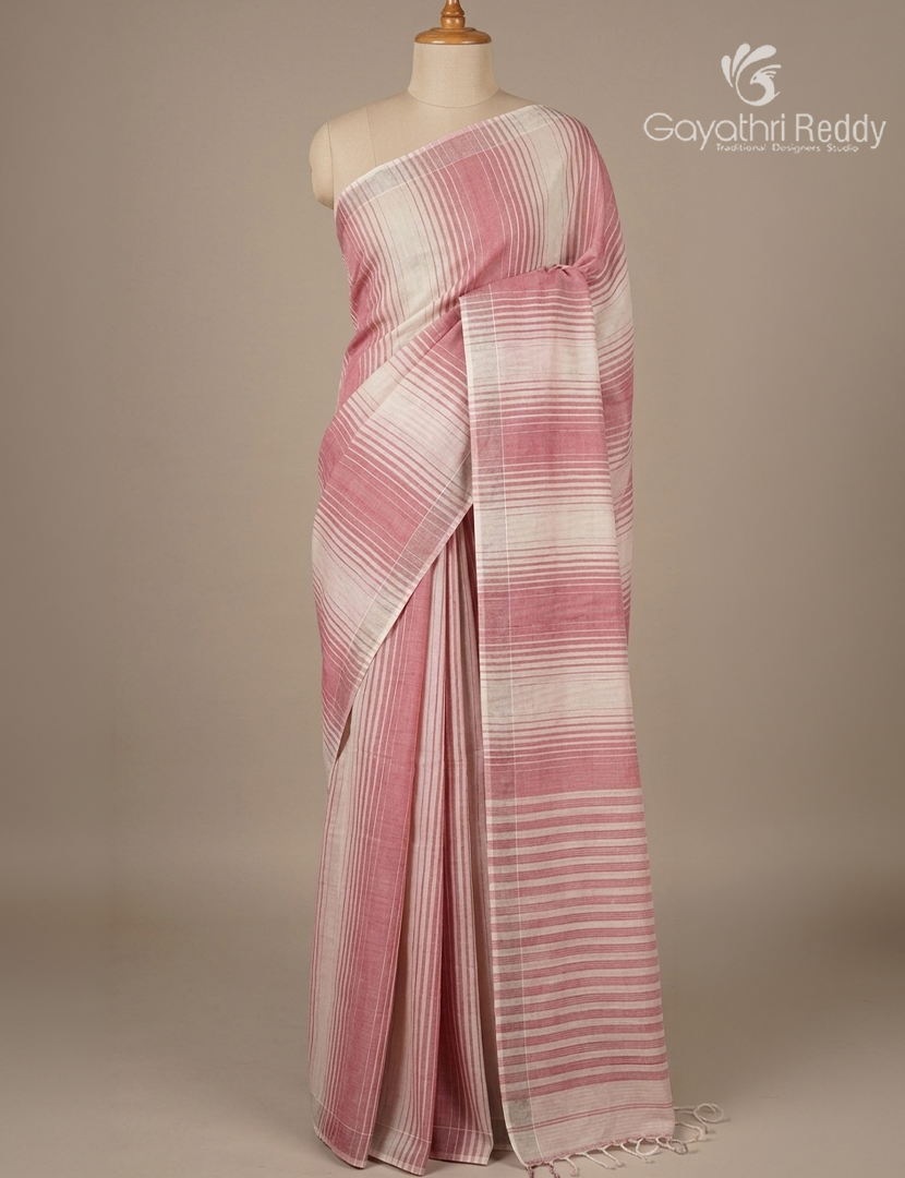 Pure Kanchi Cotton Saree in Cream and Baby Pink
