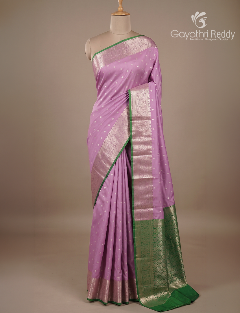 Semi Banaras Katan Silk Saree in Lilac and Parrot Green