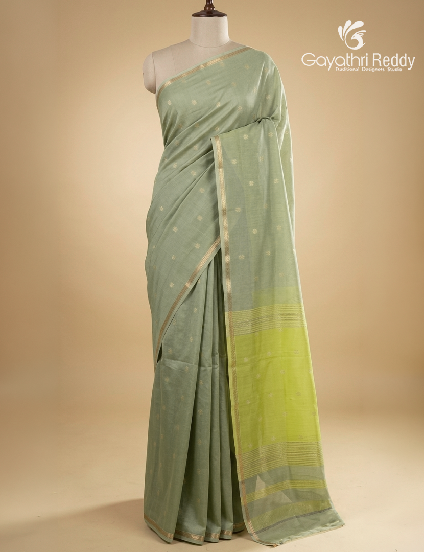 Kanchipuram Sico Saree in Sage Green and Lime Green
