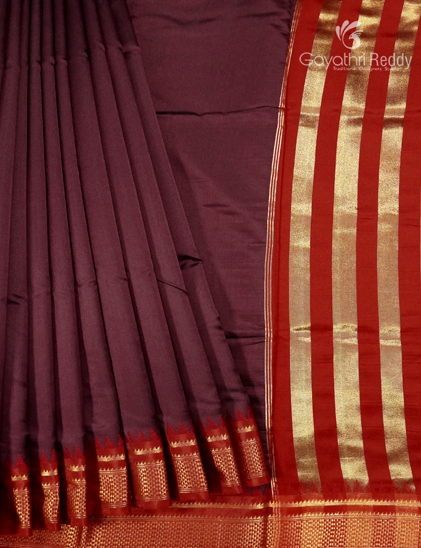 Semi Gadwal Saree in Brown and Deep Red
