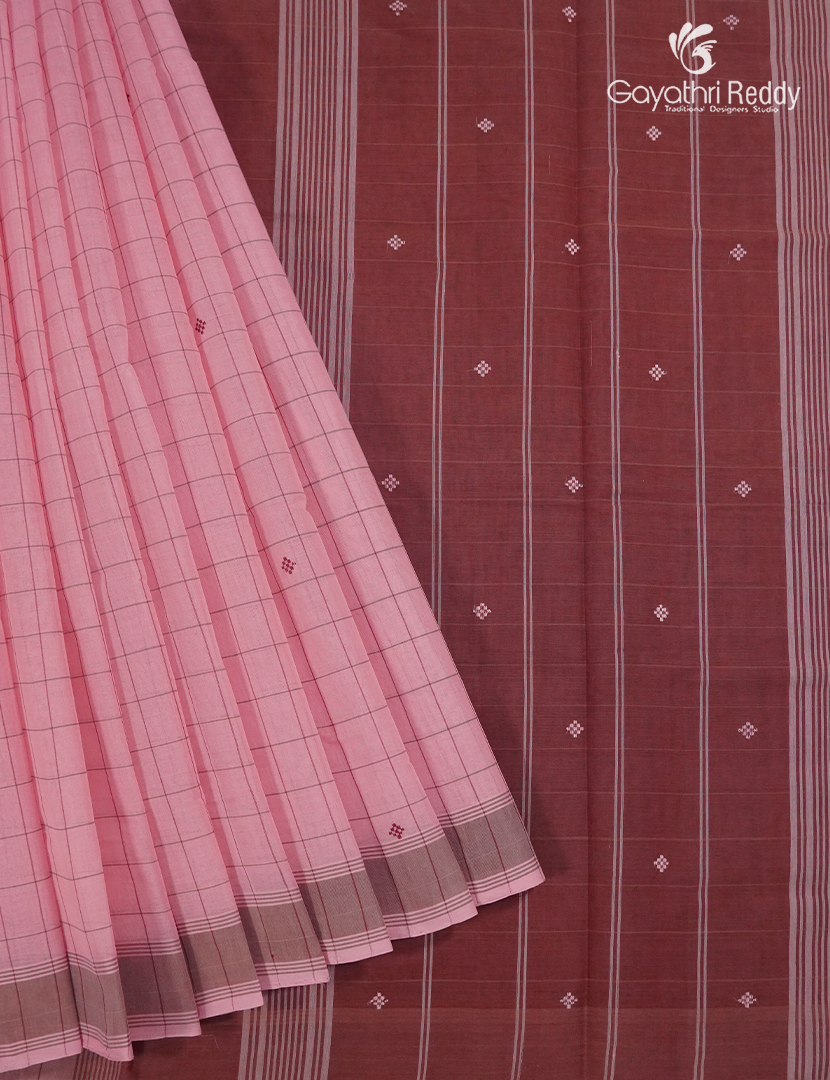 Pure Kanchi Cotton Saree in Baby Pink and Deep Maroon