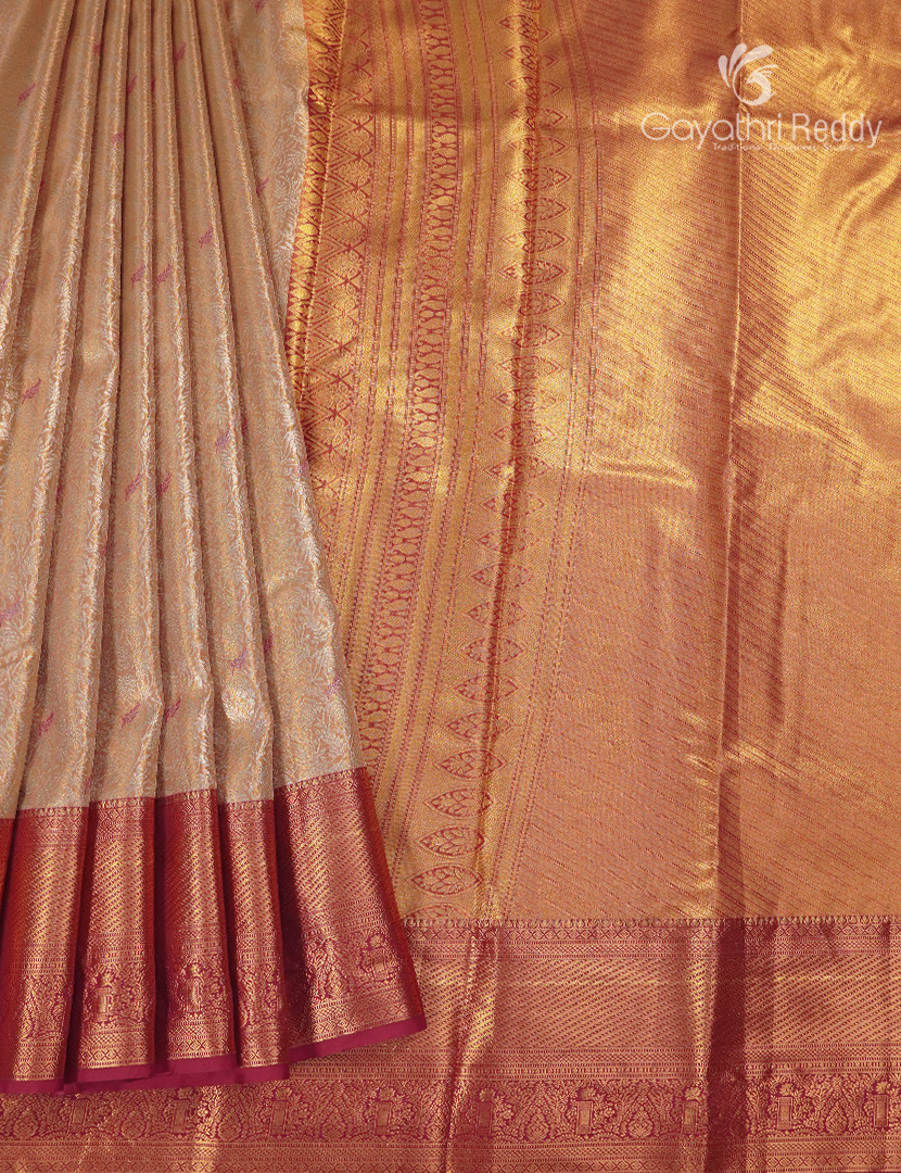 Semi Kanchipuram Silk Saree in Rose Gold and Pink