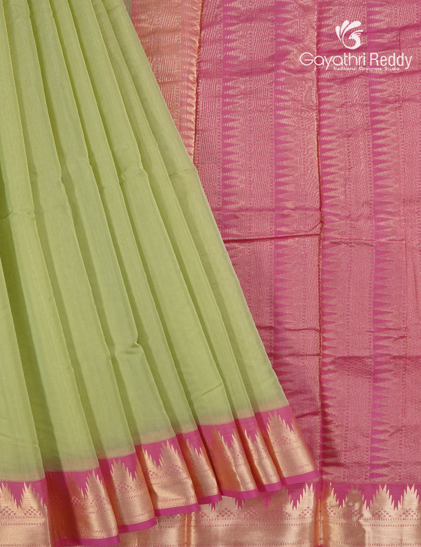 Pure Kanchipuram Sico Saree in Pista Green and Baby Lotus Pink
