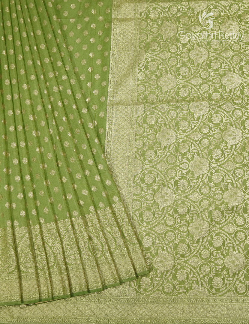 Banaras Georgette Saree in Leaf Green