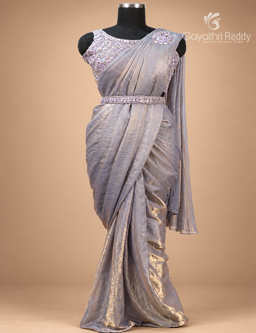 One Minute Saree in Metallic Grey