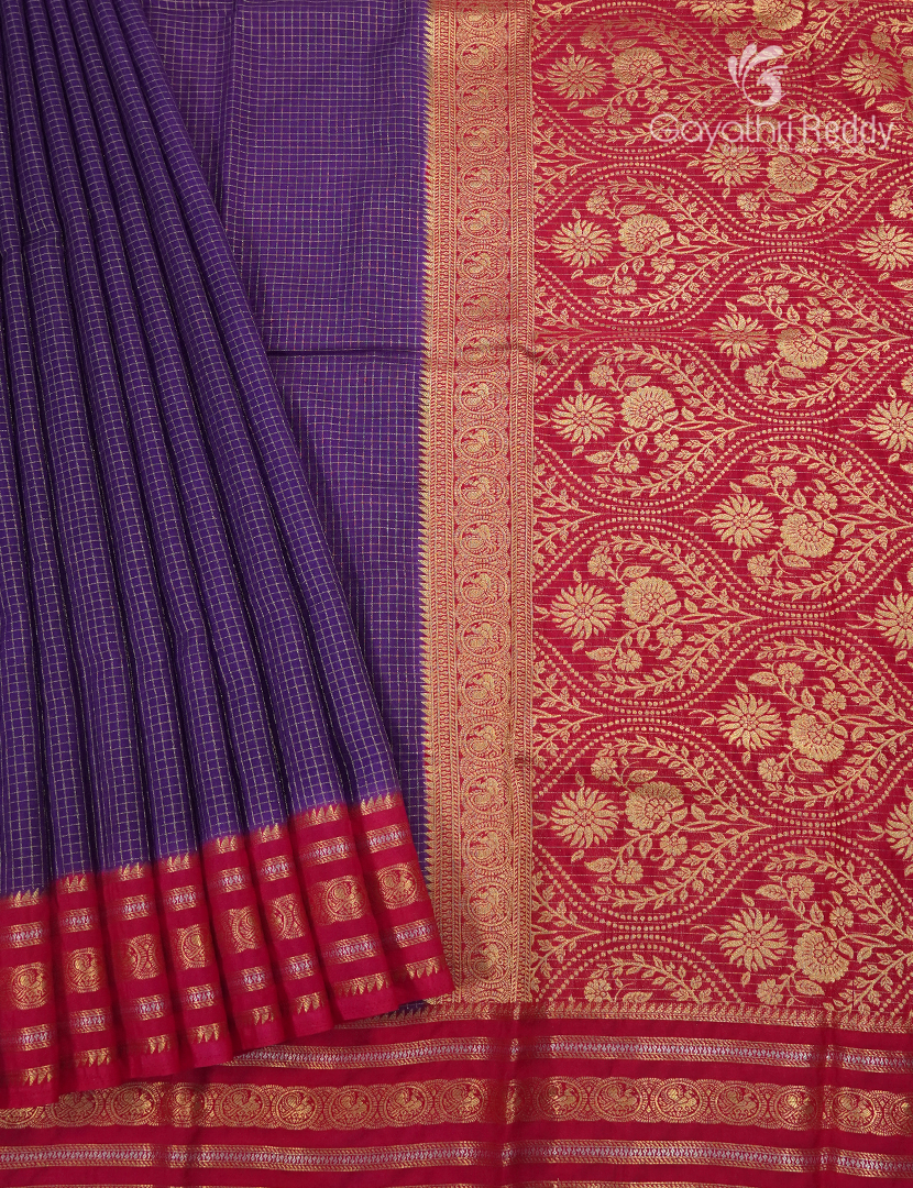 Semi Mysore Crepe Saree in Deep Violet and Rani Pink