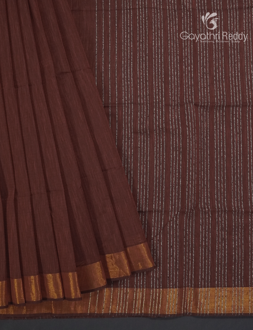 Pure Handloom Cotton Saree in Brown