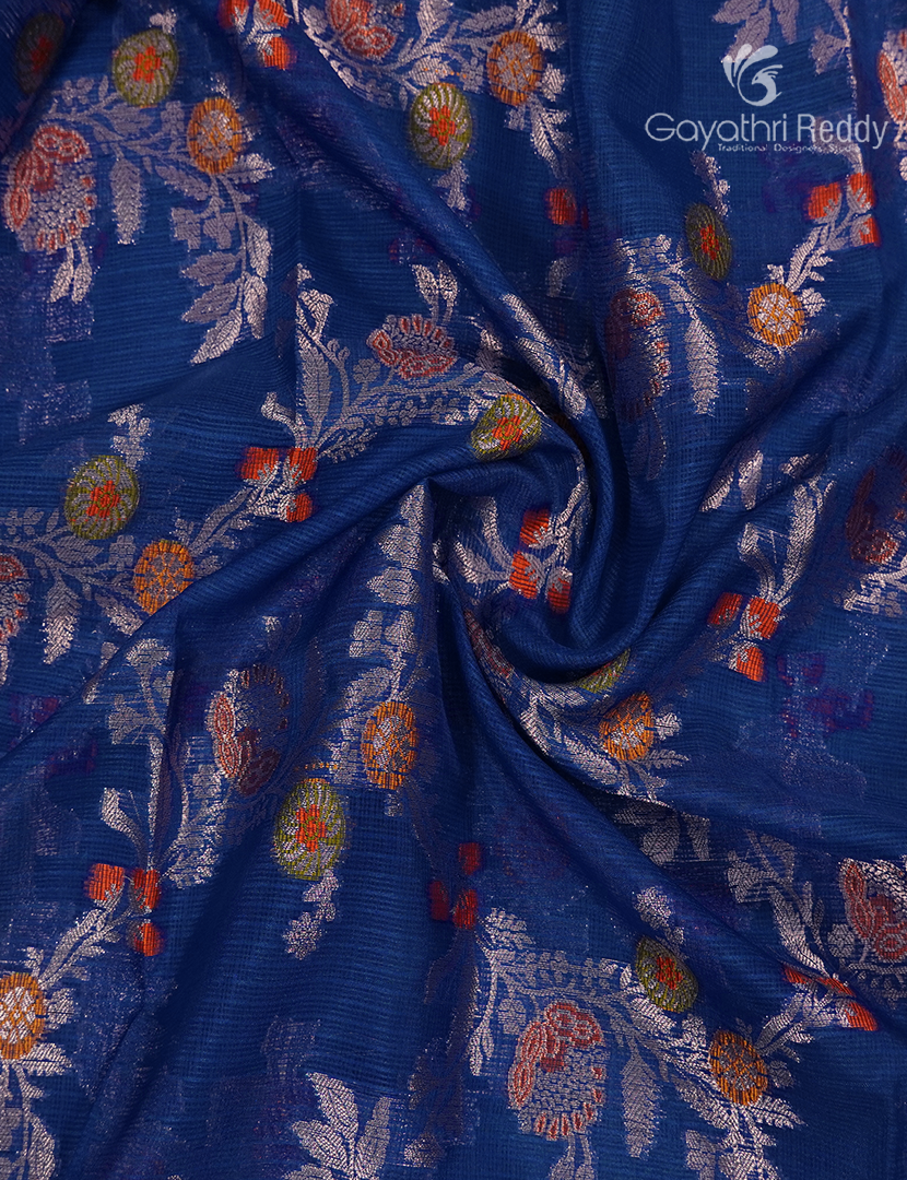 Banaras Kota Lehanga Set in Indigo Blue and Sea Green