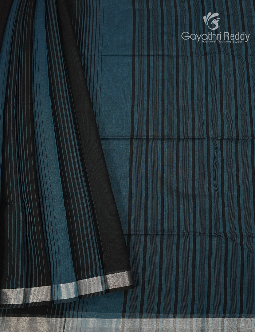 Pure Kanchi Cotton Saree in Blue and Black