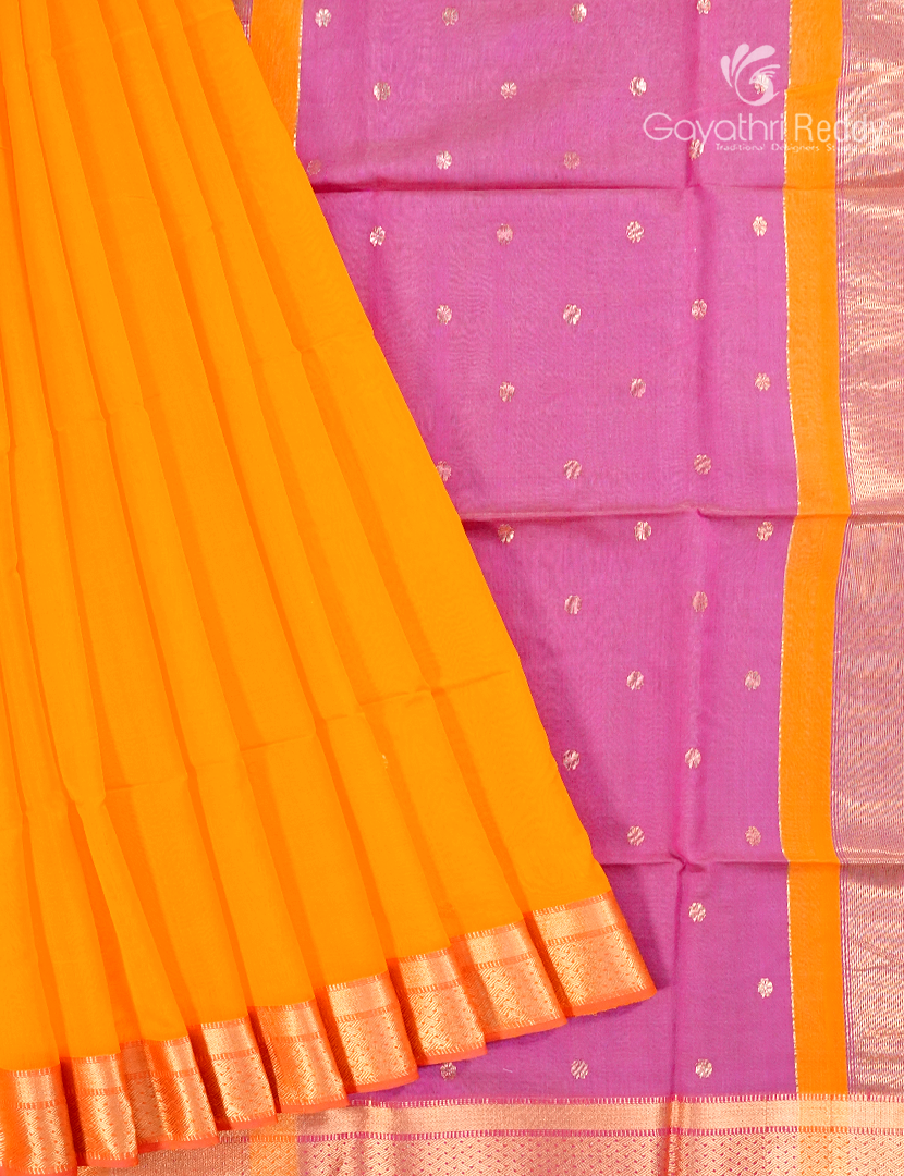 Pure Chanderi Sico Saree in Tangarine and Baby Pink