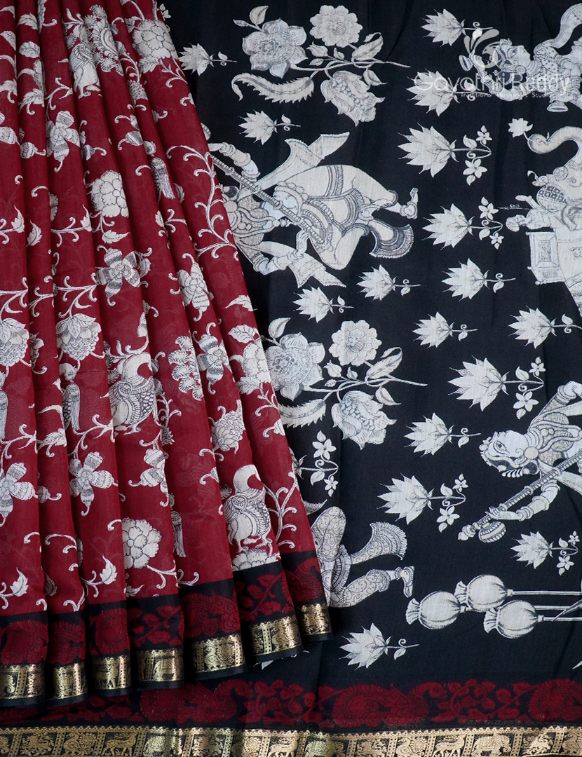 Vidharbha Saree in Deep Red and Black