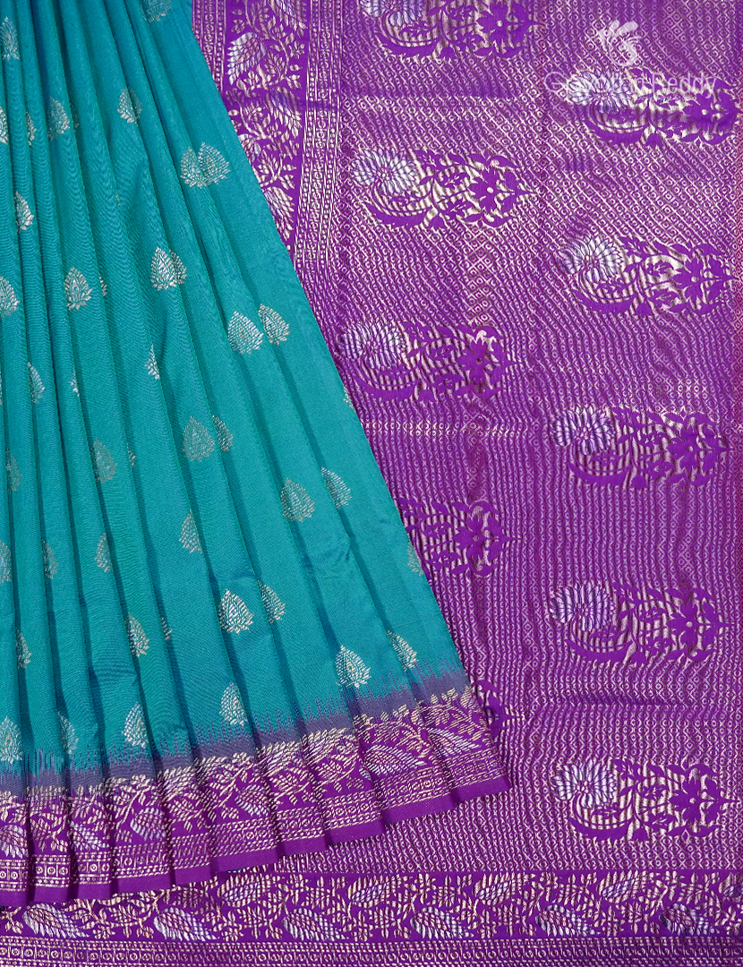 Semi Kanchipuran Silk Saree in Rama Blue and Purple