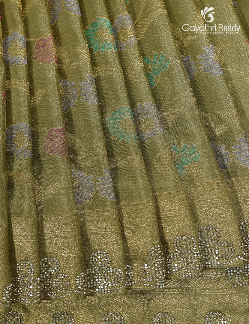 Semi Kanchipuram Silk Fancy Saree in Mehendi Green