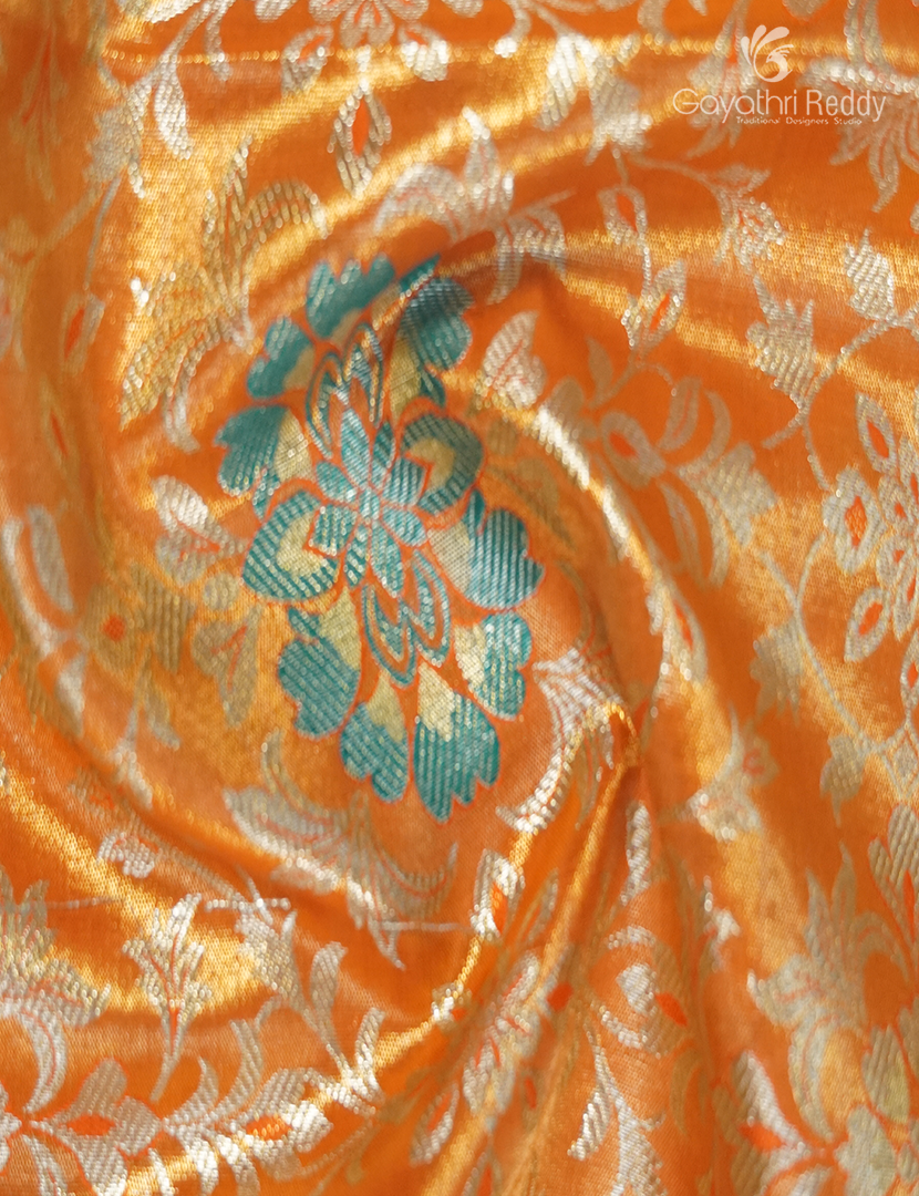 Semi Kanchipuram Silk Saree in Orange  and Rama Green