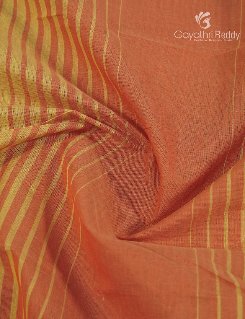 Pure Handloom Cotton Saree in Orange and Mustard