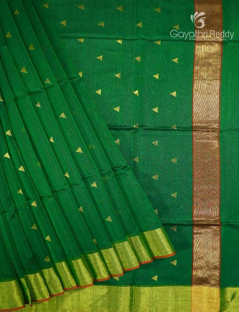 Pure Chanderi Sico Saree in Mango green
