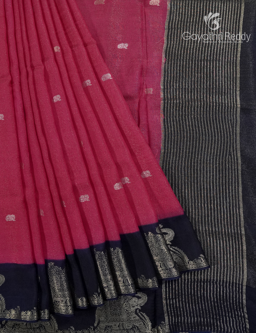 Semi Mysore Crepe Saree in Rani Pink and Navy Blue