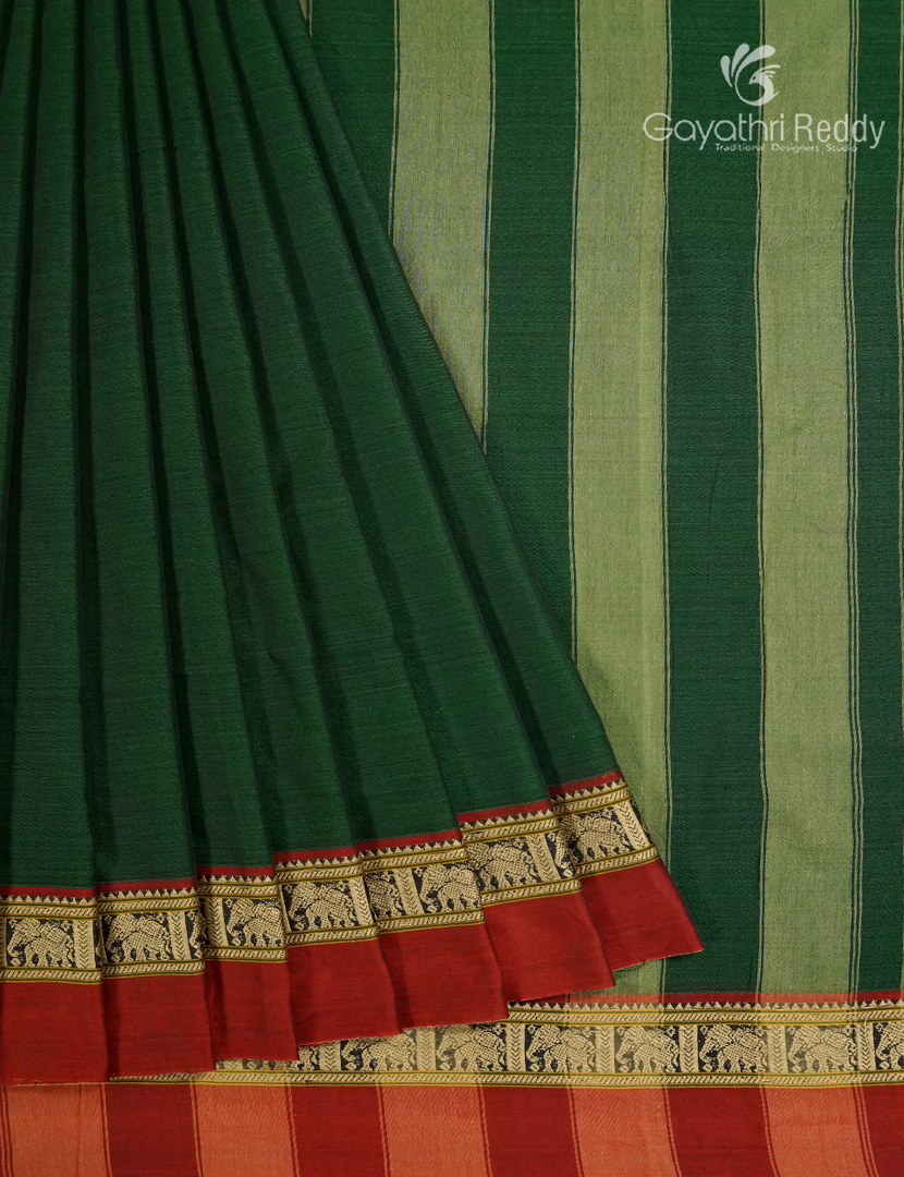 Pure Narayanpet Cotton Saree in Bottle Green