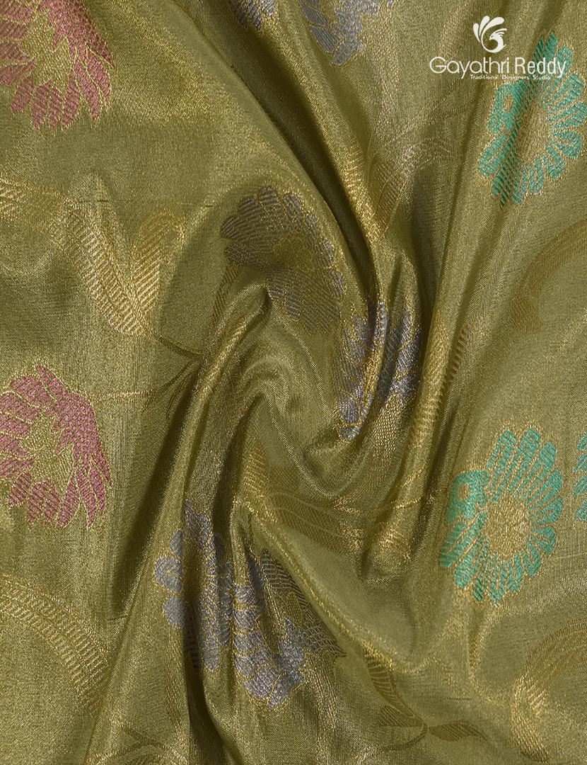 Semi Kanchipuram Silk Fancy Saree in Mehendi Green