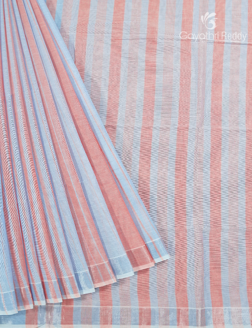 Pure Handloom Cotton Saree in Powder Blue and Peach