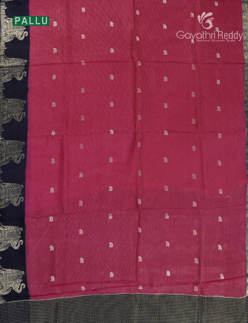 Semi Mysore Crepe Saree in Rani Pink and Navy Blue