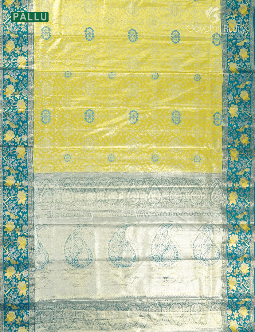 Semi Kanchipuram Silk Saree in Lime Yellow and Rama Green